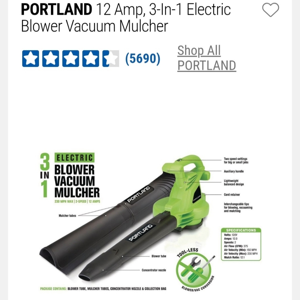Portland 3 in 1 electrical Blower/Vacuum/Multer